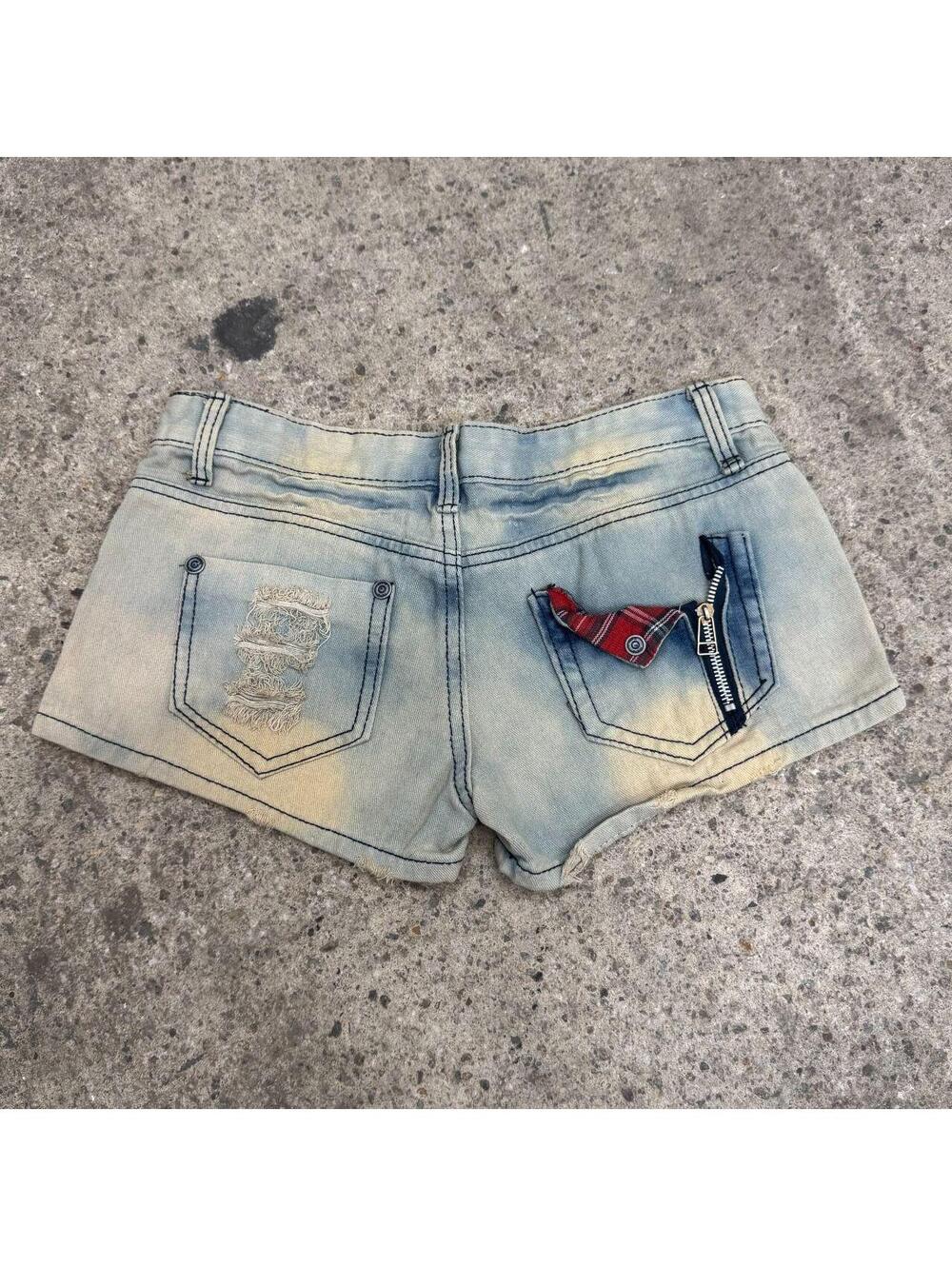Vintage Y2K Low Rise Denim Micro Shorts Light Wash - Picture 4 of 7